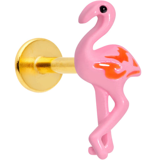 16G 5/16 Gold Tone Pink Flamingo Labret Monroe Tragus