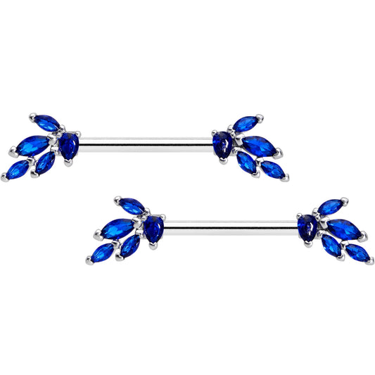 14G 9/16 Blue Gem Raindrop Cluster Barbell Nipple Ring Set