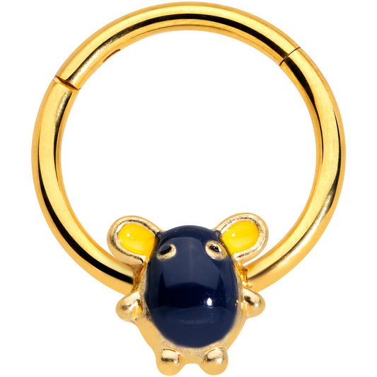 16G 3/8 Gold Tone Black Mouse Hinged Segment Ring