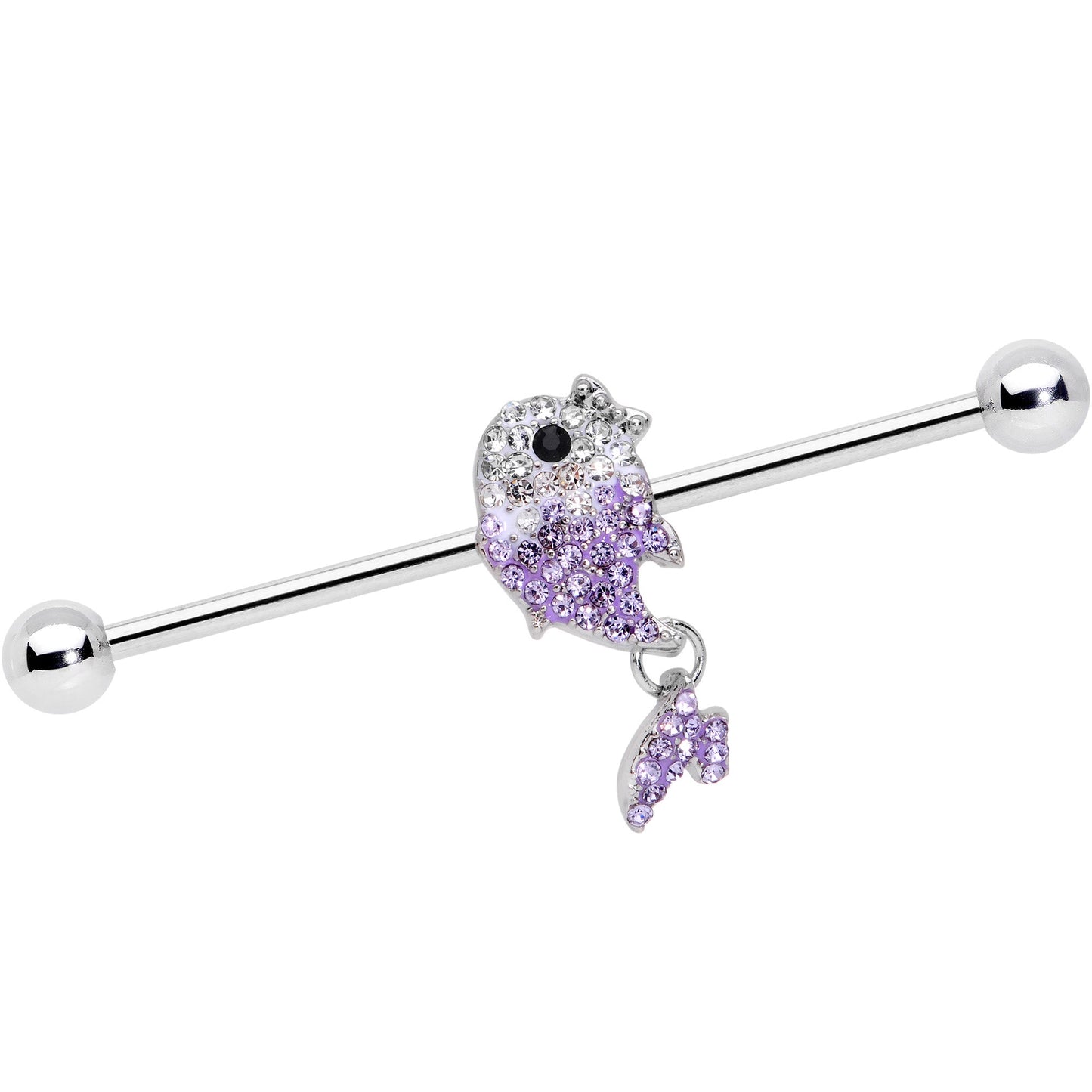 14G Clear Purple Gem Fish Dangle Industrial Barbell 38mm
