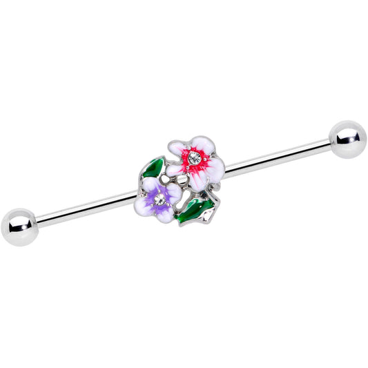 14G Clear Gem Fanciful Flowers Industrial Barbell 38mm
