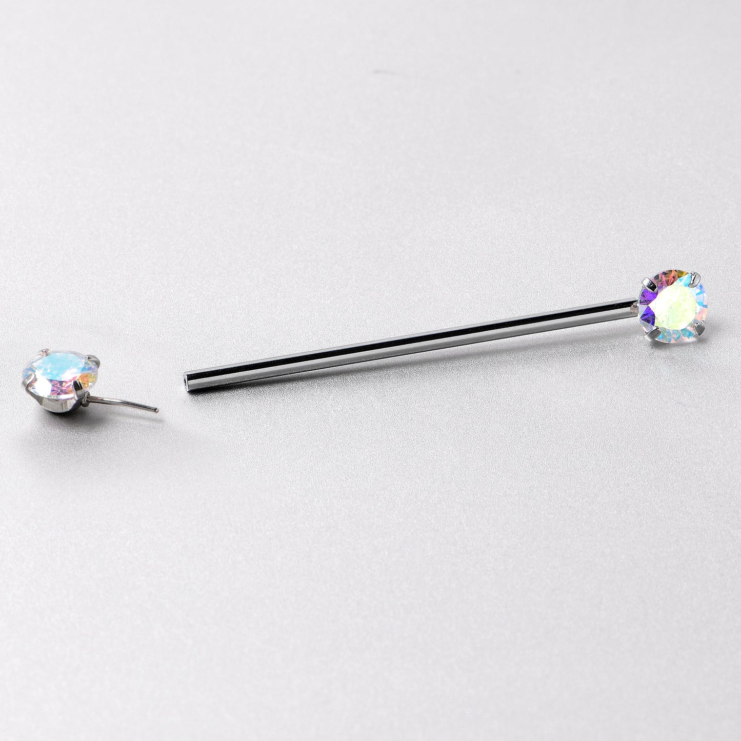 14G Aurora CZ Gem Threadless Industrial Barbell 38mm