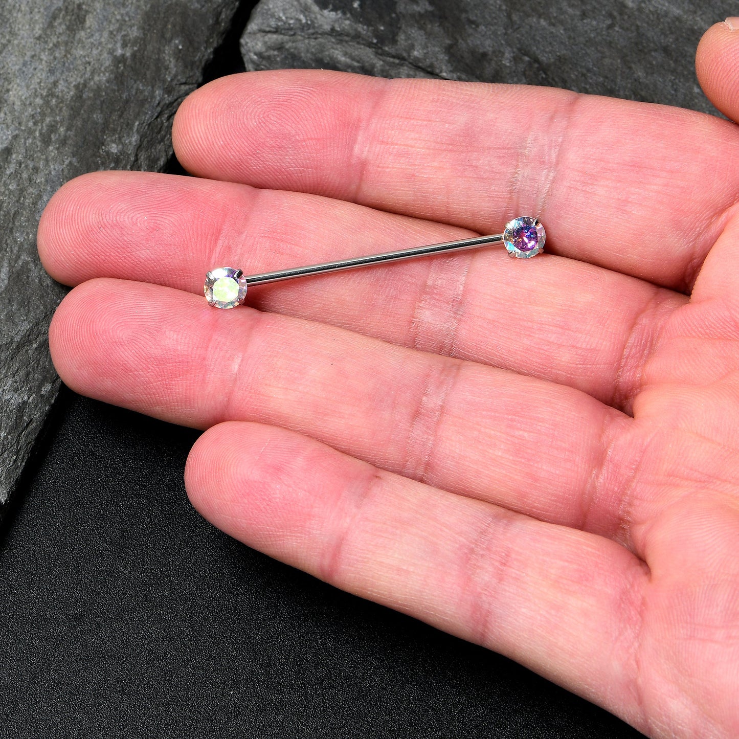 14G Aurora CZ Gem Threadless Industrial Barbell 38mm