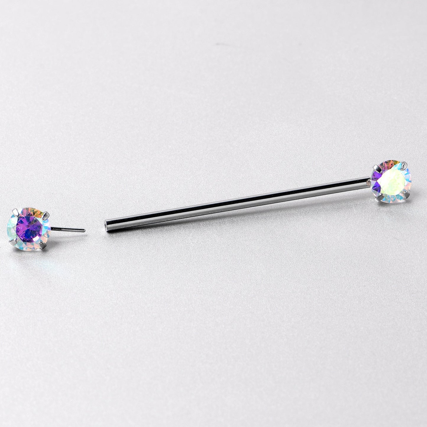 14G Aurora CZ Gem Threadless Industrial Barbell 38mm