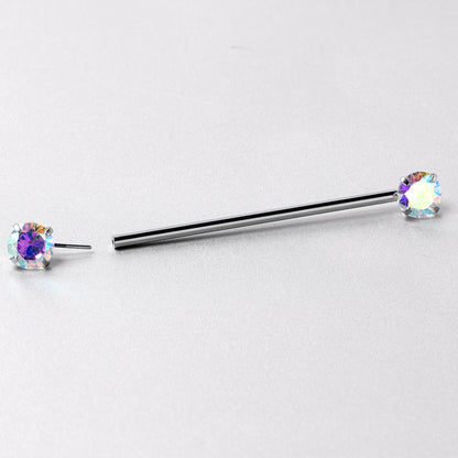 14G Aurora CZ Gem Threadless Industrial Barbell 38mm