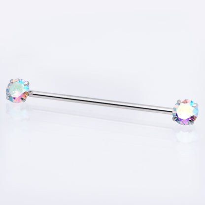 14G Aurora CZ Gem Threadless Industrial Barbell 38mm