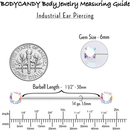 14G Aurora CZ Gem Threadless Industrial Barbell 38mm