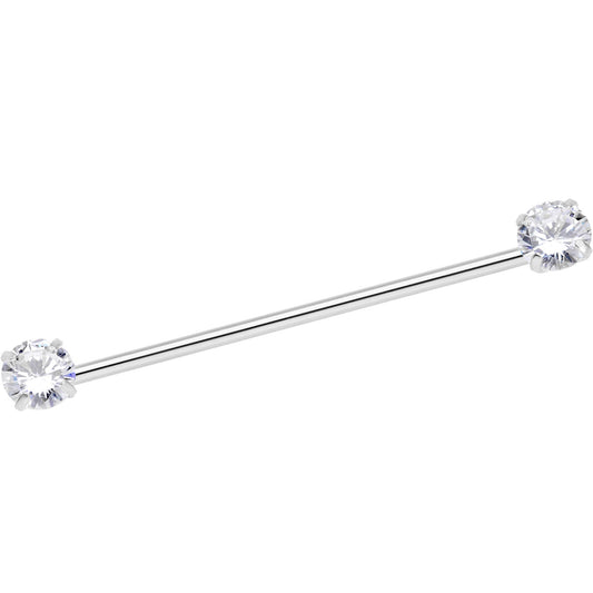 14G Clear CZ Gem Threadless Industrial Barbell 38mm