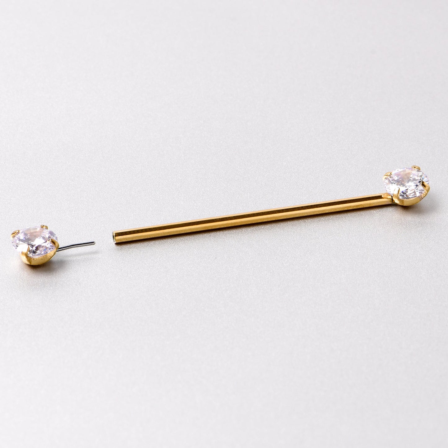 14G Clear CZ Gem Gold Tone Threadless Industrial Barbell 38mm