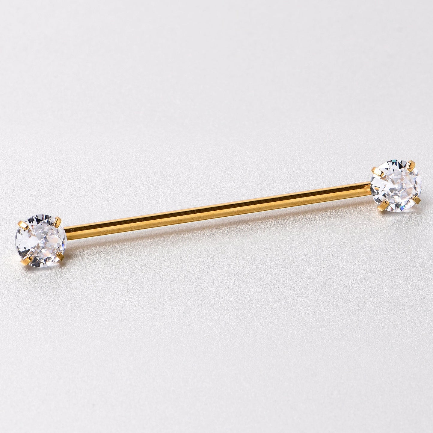 14G Clear CZ Gem Gold Tone Threadless Industrial Barbell 38mm