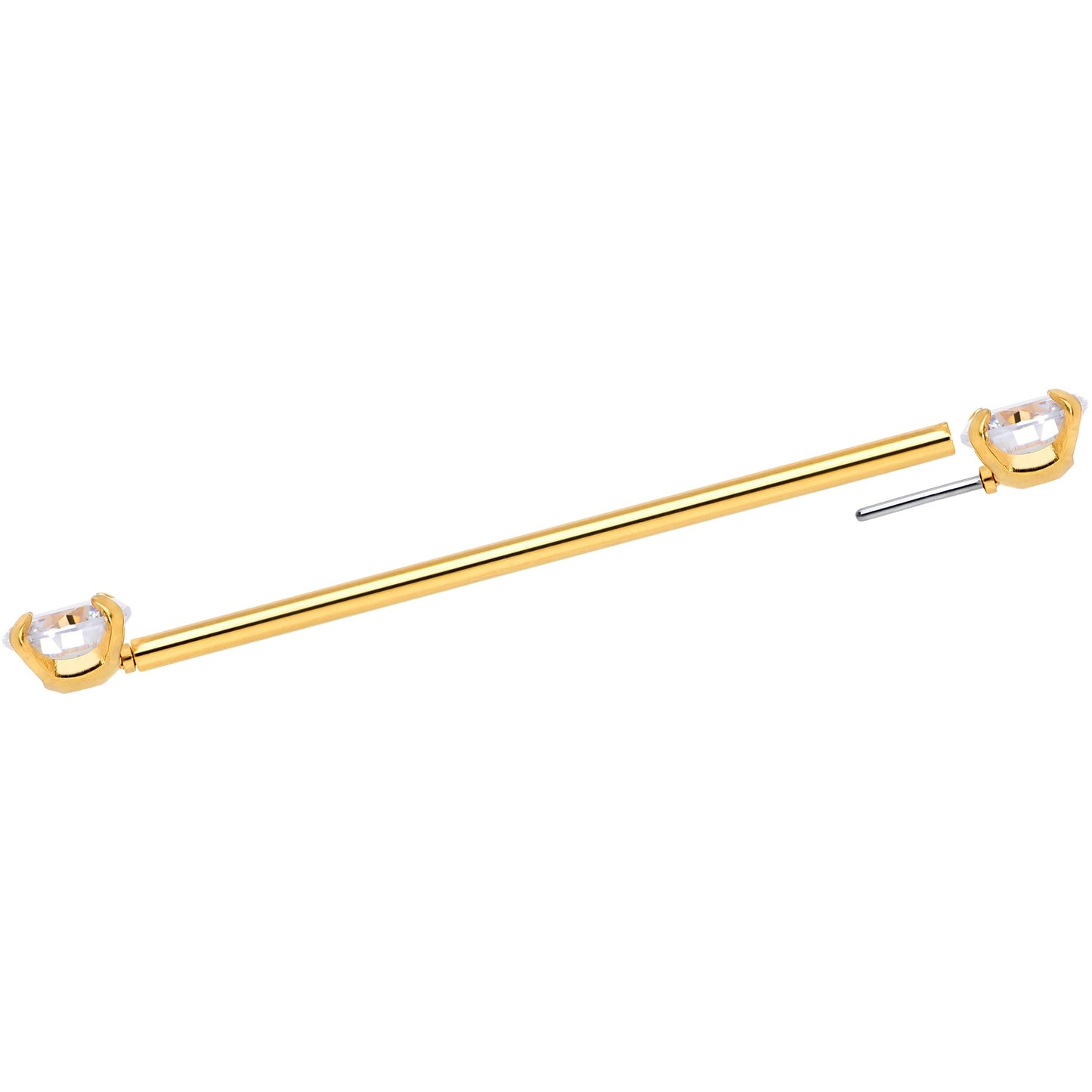 14G Clear CZ Gem Gold Tone Threadless Industrial Barbell 38mm