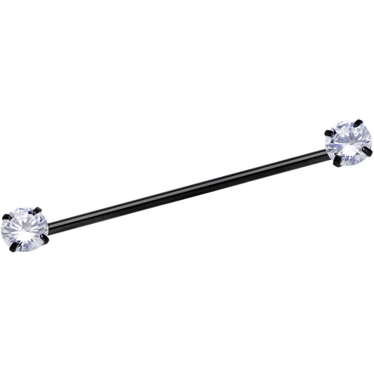 14G Clear CZ Gem Black Threadless Industrial Barbell 38mm