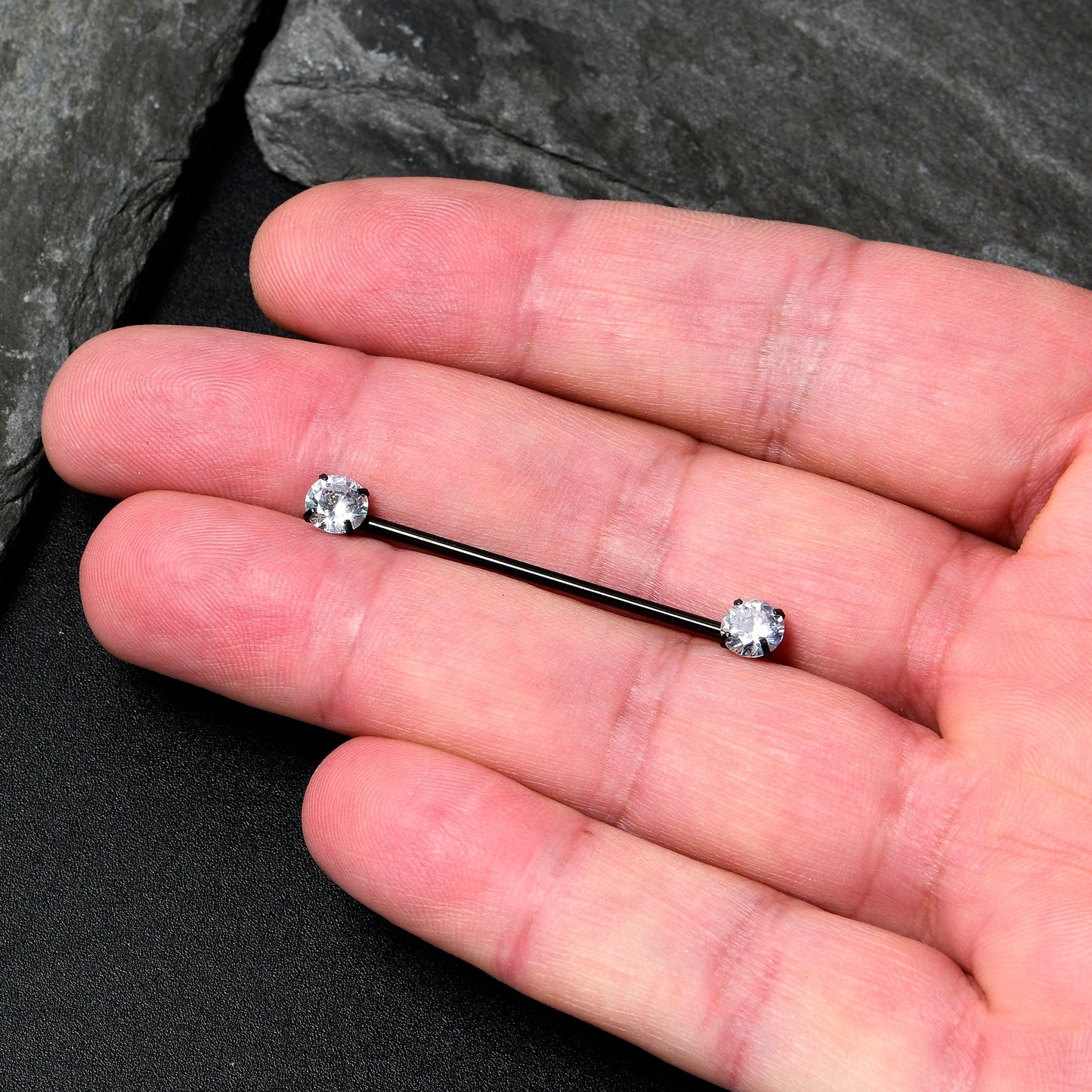 14G Clear CZ Gem Black Threadless Industrial Barbell 38mm