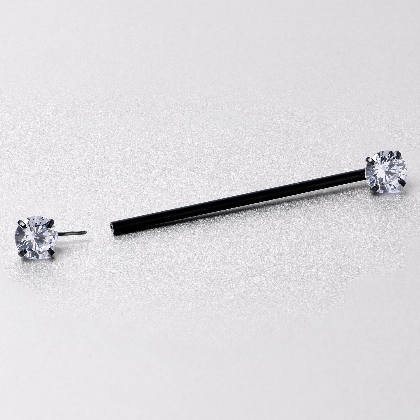 14G Clear CZ Gem Black Threadless Industrial Barbell 38mm
