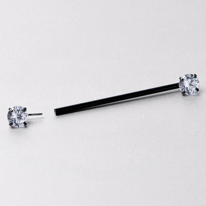 14G Clear CZ Gem Black Threadless Industrial Barbell 38mm