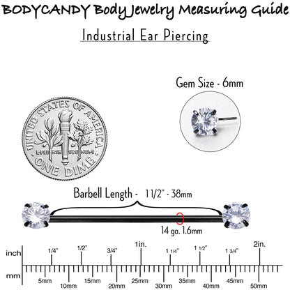 14G Clear CZ Gem Black Threadless Industrial Barbell 38mm