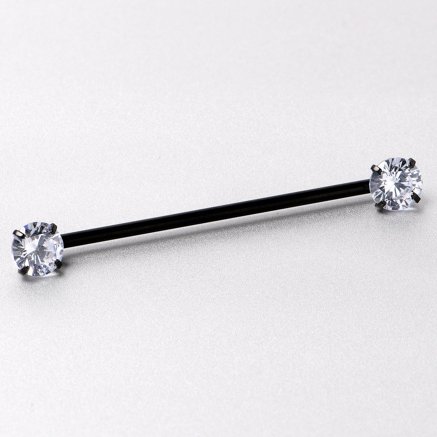 14G Clear CZ Gem Black Threadless Industrial Barbell 38mm
