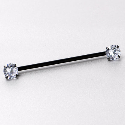 14G Clear CZ Gem Black Threadless Industrial Barbell 38mm
