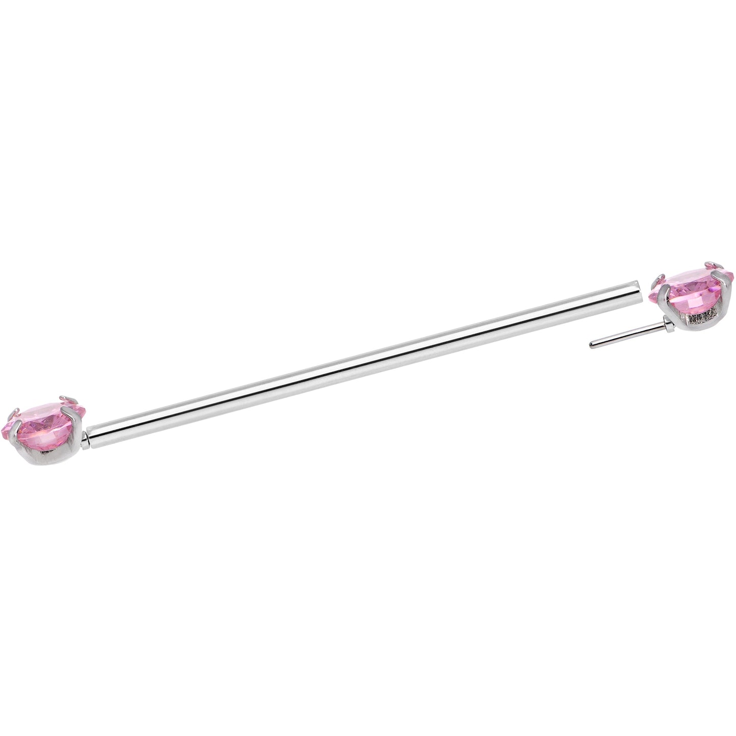 14G Pink CZ Gem Threadless Industrial Barbell 38mm