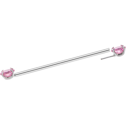 14G Pink CZ Gem Threadless Industrial Barbell 38mm