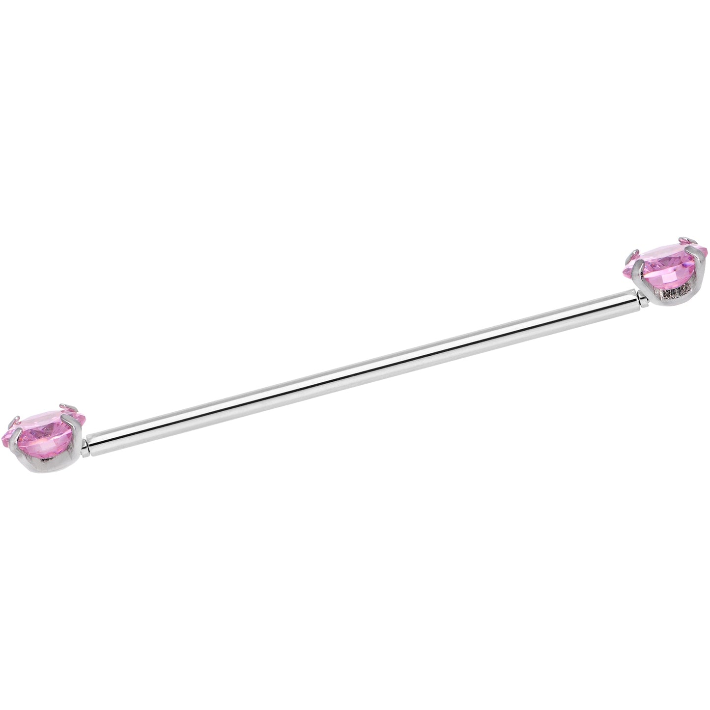 14G Pink CZ Gem Threadless Industrial Barbell 38mm
