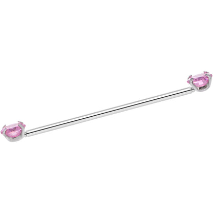 14G Pink CZ Gem Threadless Industrial Barbell 38mm