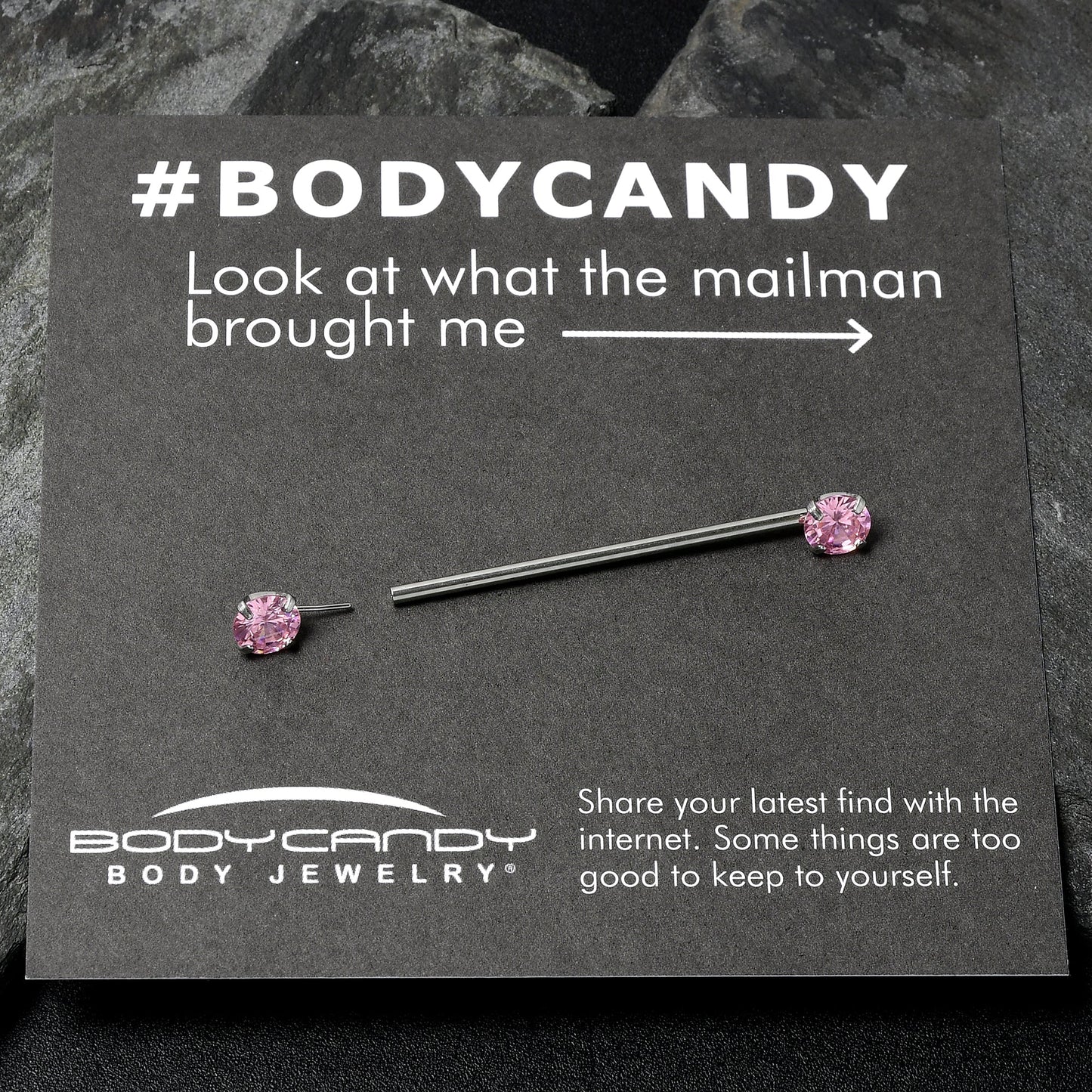14G Pink CZ Gem Threadless Industrial Barbell 38mm