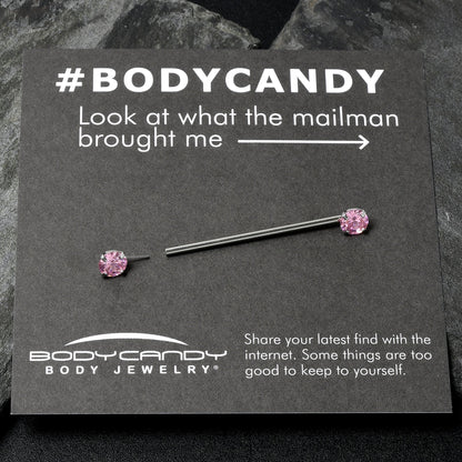 14G Pink CZ Gem Threadless Industrial Barbell 38mm