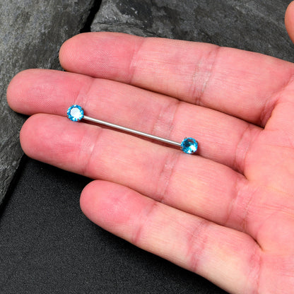14G Aqua CZ Gem Threadless Industrial Barbell 38mm