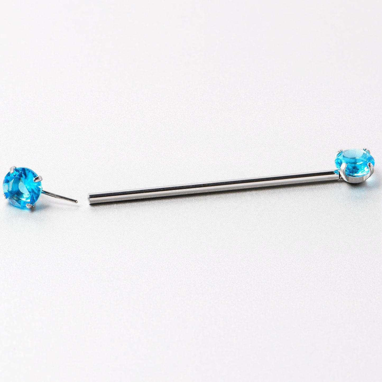 14G Aqua CZ Gem Threadless Industrial Barbell 38mm
