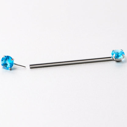 14G Aqua CZ Gem Threadless Industrial Barbell 38mm