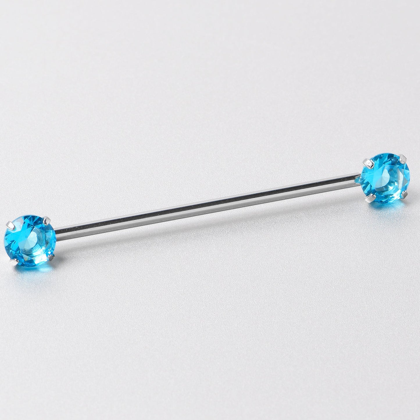 14G Aqua CZ Gem Threadless Industrial Barbell 38mm