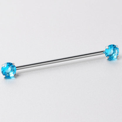 14G Aqua CZ Gem Threadless Industrial Barbell 38mm