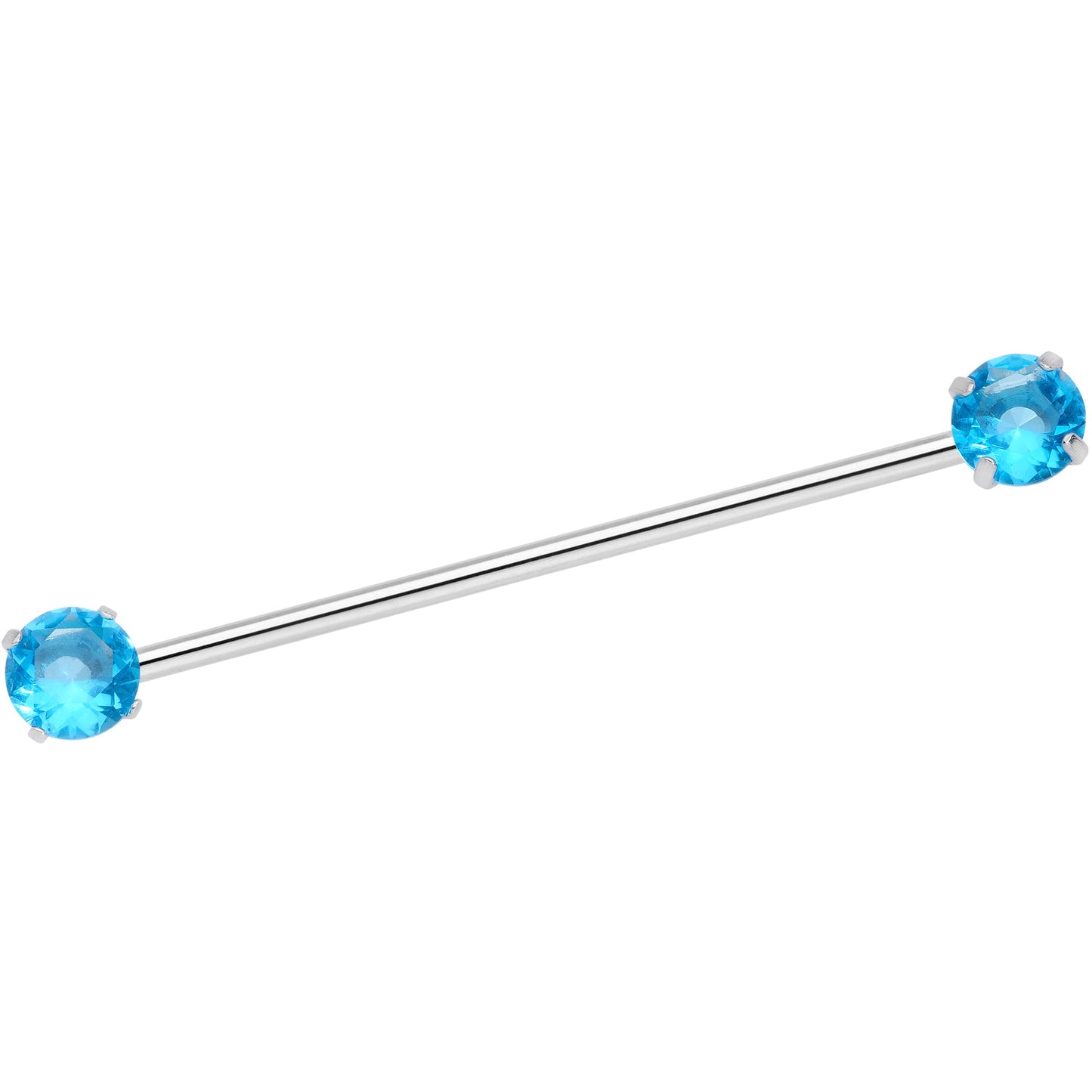 14G Aqua CZ Gem Threadless Industrial Barbell 38mm