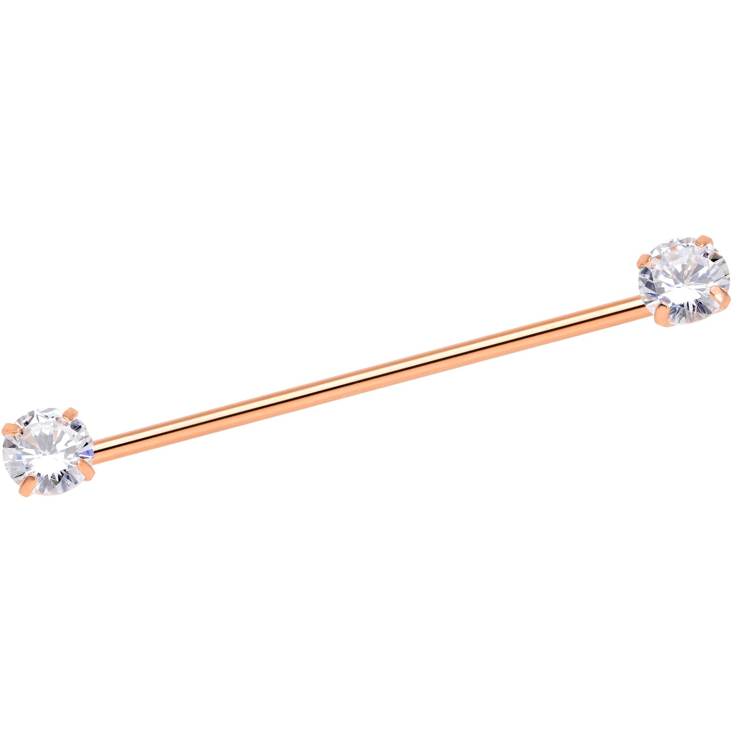 14G Clear CZ Gem Rose Gold Tone Threadless Industrial Barbell 38mm