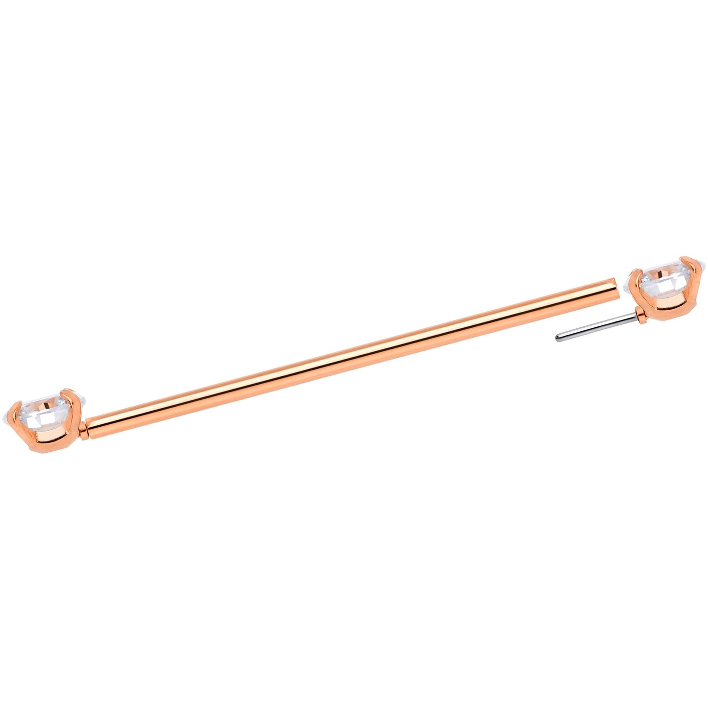 14G Clear CZ Gem Rose Gold Tone Threadless Industrial Barbell 38mm