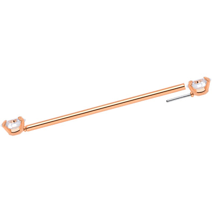 14G Clear CZ Gem Rose Gold Tone Threadless Industrial Barbell 38mm