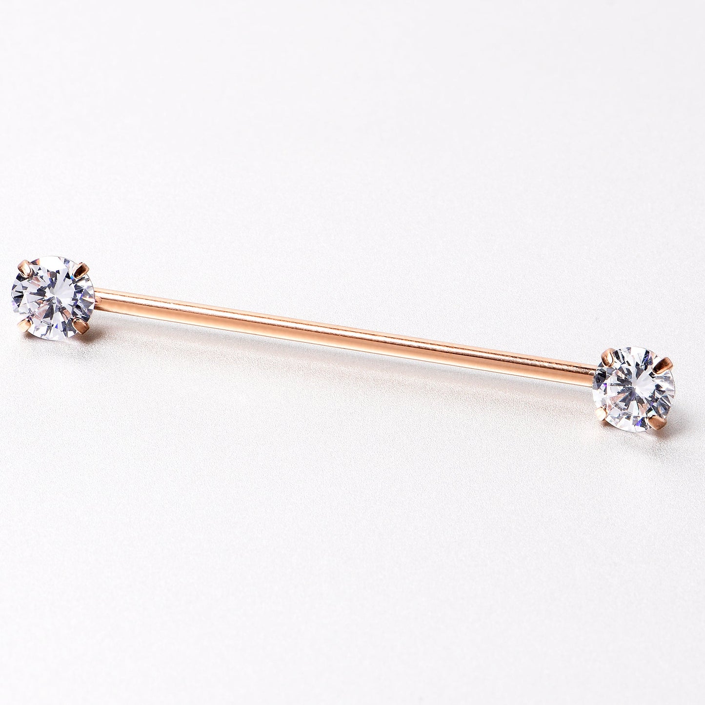 14G Clear CZ Gem Rose Gold Tone Threadless Industrial Barbell 38mm