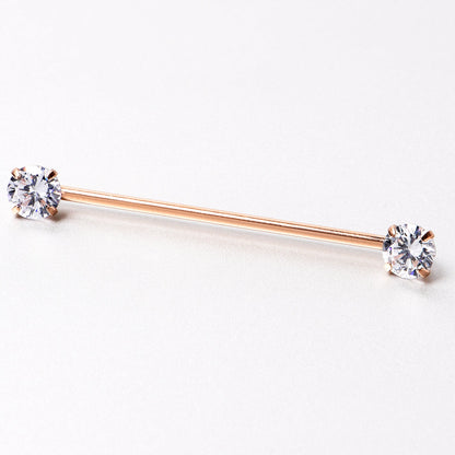 14G Clear CZ Gem Rose Gold Tone Threadless Industrial Barbell 38mm