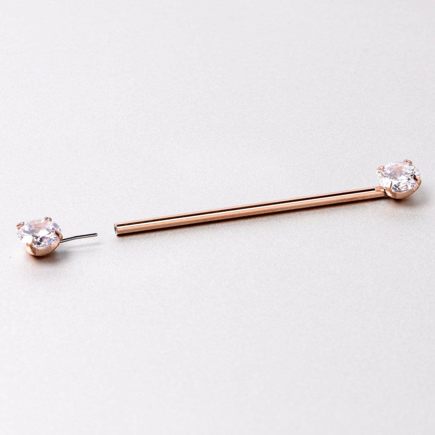 14G Clear CZ Gem Rose Gold Tone Threadless Industrial Barbell 38mm
