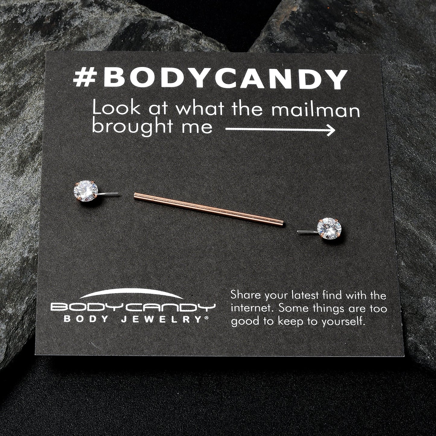 14G Clear CZ Gem Rose Gold Tone Threadless Industrial Barbell 38mm