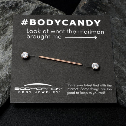 14G Clear CZ Gem Rose Gold Tone Threadless Industrial Barbell 38mm