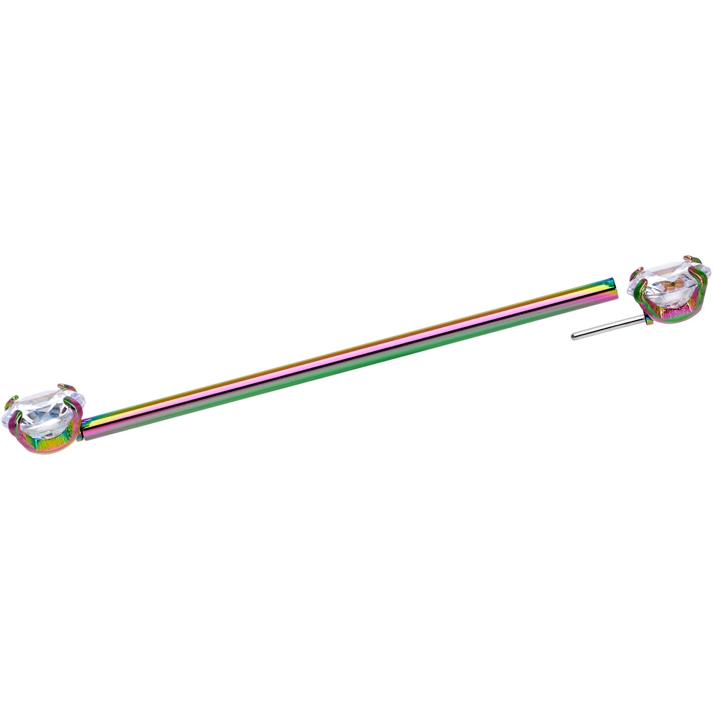 14G Clear CZ Gem Rainbow Threadless Industrial Barbell 38mm