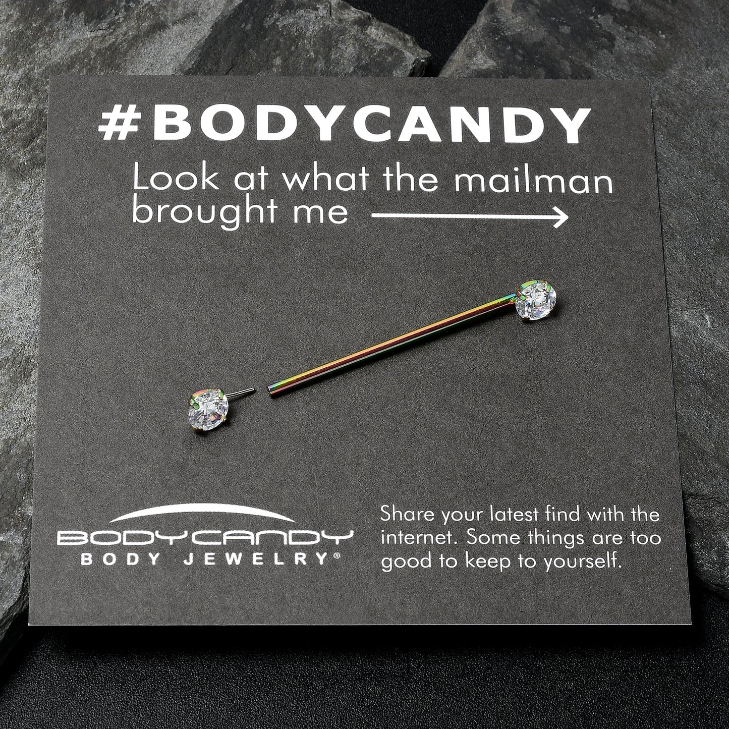 14G Clear CZ Gem Rainbow Threadless Industrial Barbell 38mm