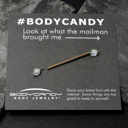 14G Clear CZ Gem Rainbow Threadless Industrial Barbell 38mm