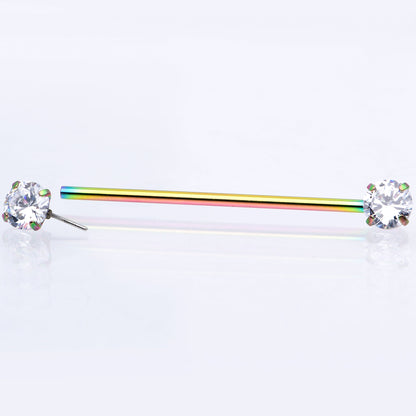 14G Clear CZ Gem Rainbow Threadless Industrial Barbell 38mm
