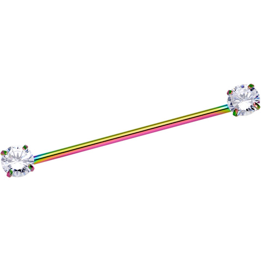 14G Clear CZ Gem Rainbow Threadless Industrial Barbell 38mm