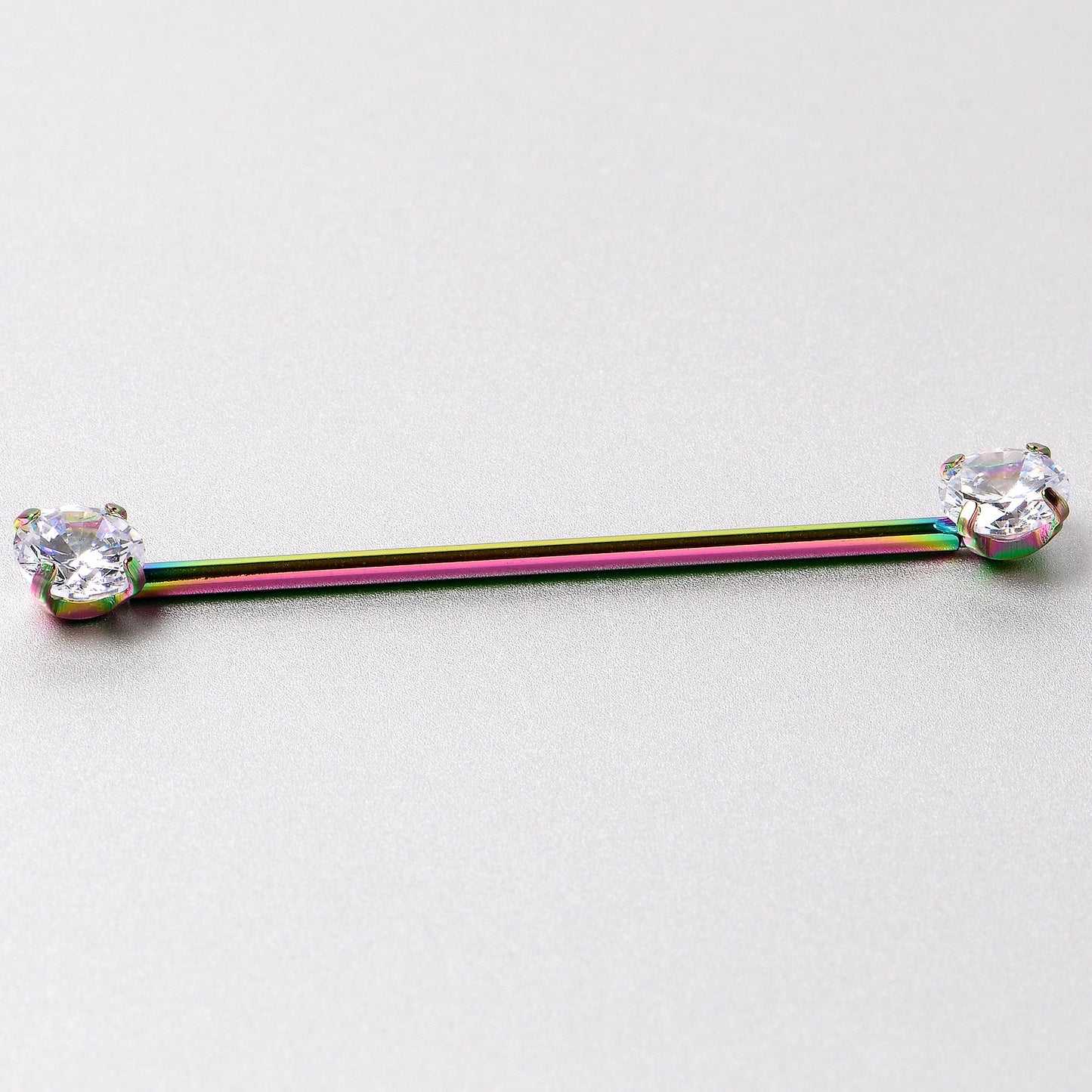 14G Clear CZ Gem Rainbow Threadless Industrial Barbell 38mm