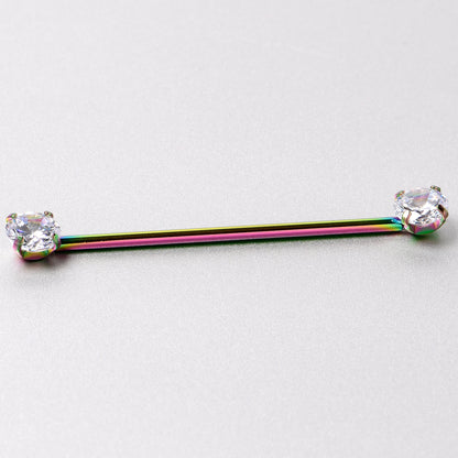 14G Clear CZ Gem Rainbow Threadless Industrial Barbell 38mm