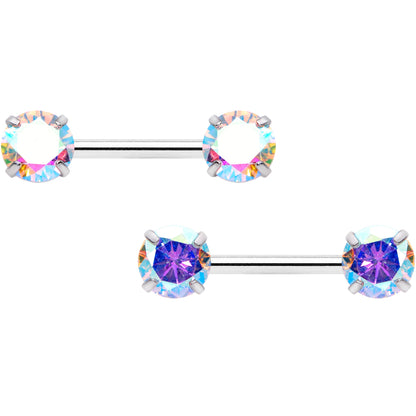 14G 1/2 Aurora CZ Gem Threadless Barbell Nipple Ring Set